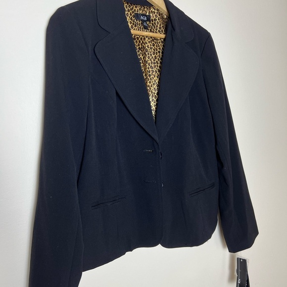 AGB Women Black Blazer Jacket 14 Leopard Business Casual Button Work Preppy - Picture 15 of 16